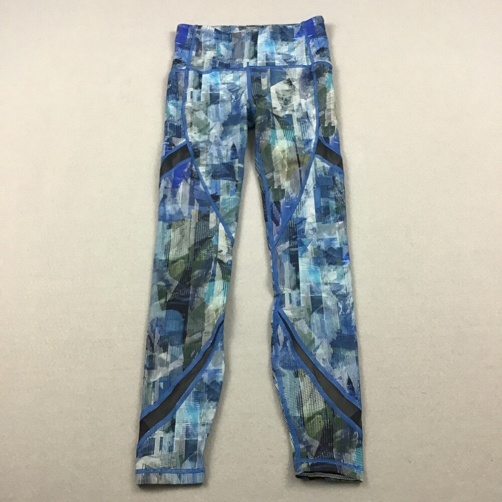 Lululemon Legging Women 2 Blue Sun Dazed Multi Blue Vented Mesh Tight Yoga